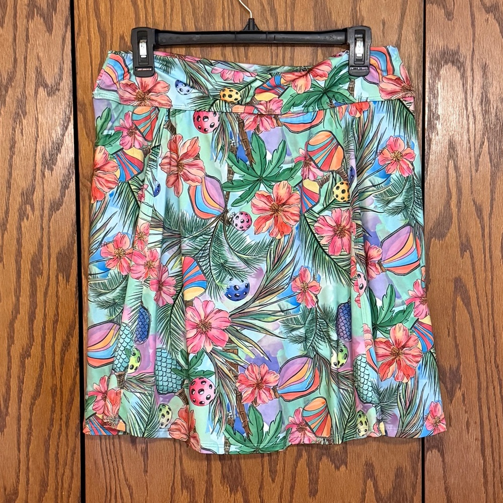 Dona Jo Tropical Print Athletic Skort XL Built In Shorts Pickleball Golf